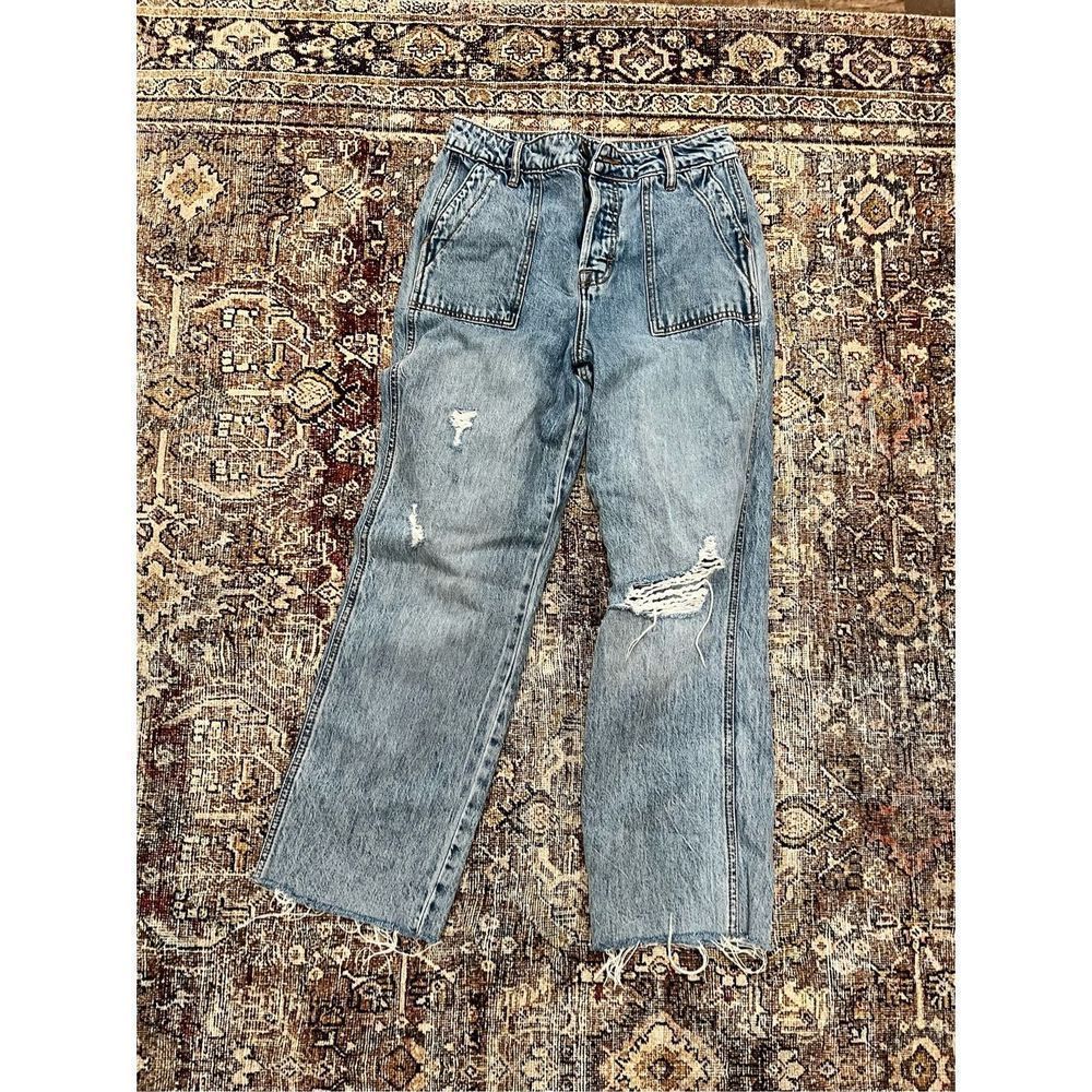 Hidden Women Denim Pants High Waisted Wide Leg Distressed Blue Wash Size 26
